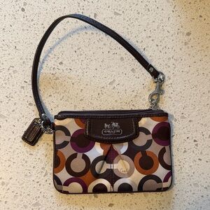 Coach Circle Pattern Wristlet in Brown and Purple